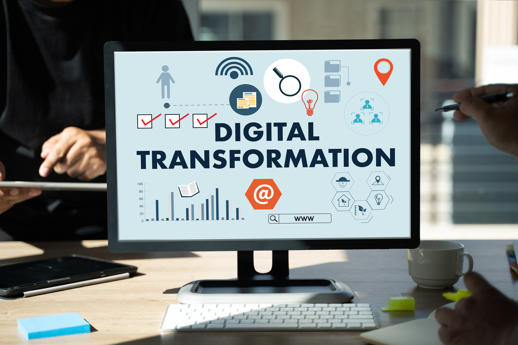 Businessman using a digital device Digital Transformation concept digitization of business processes Digital Transformation Technology